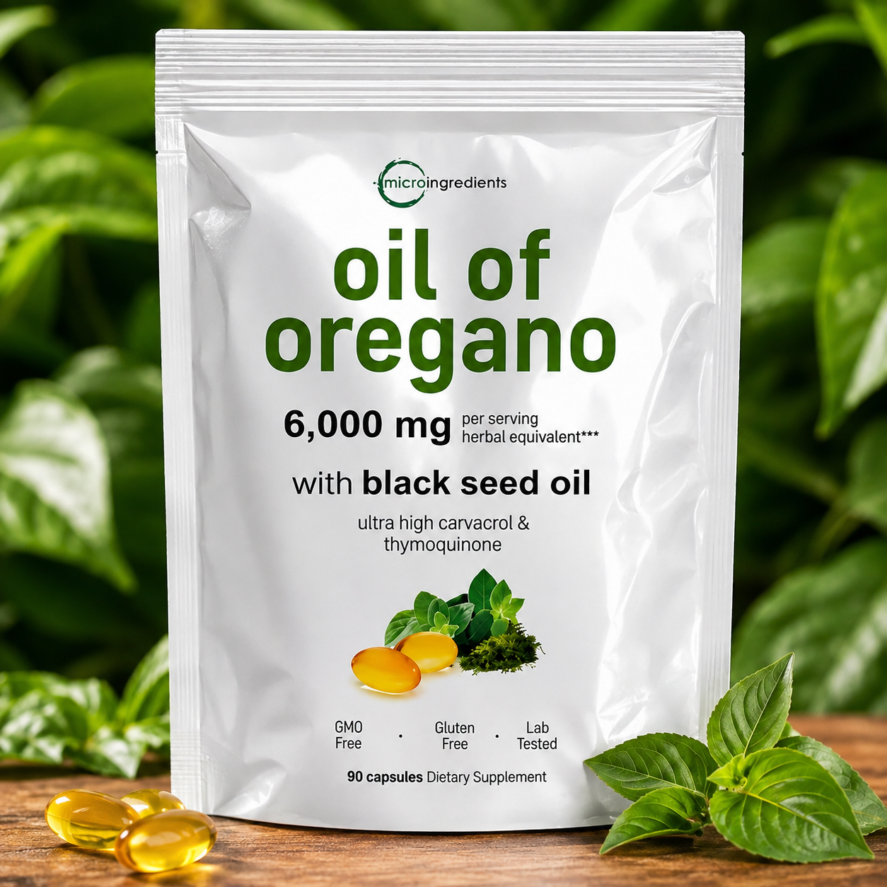 Aceite de Orégano 6.000 mg + Aceite de Semilla Negra | Fórmula Concentrada | 90 Cápsulas